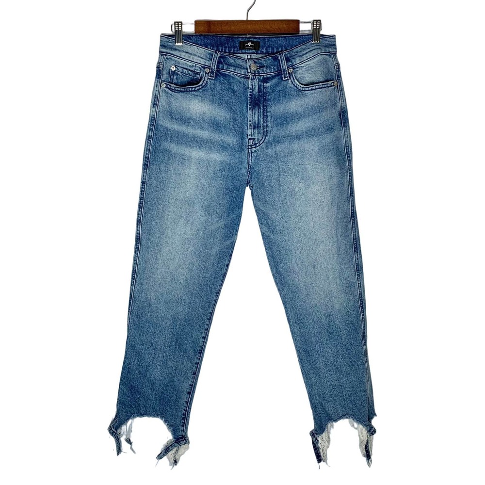 7 For All Mankind | Women | Distressed Hem High Rise Cropped Straight Jeans | 30